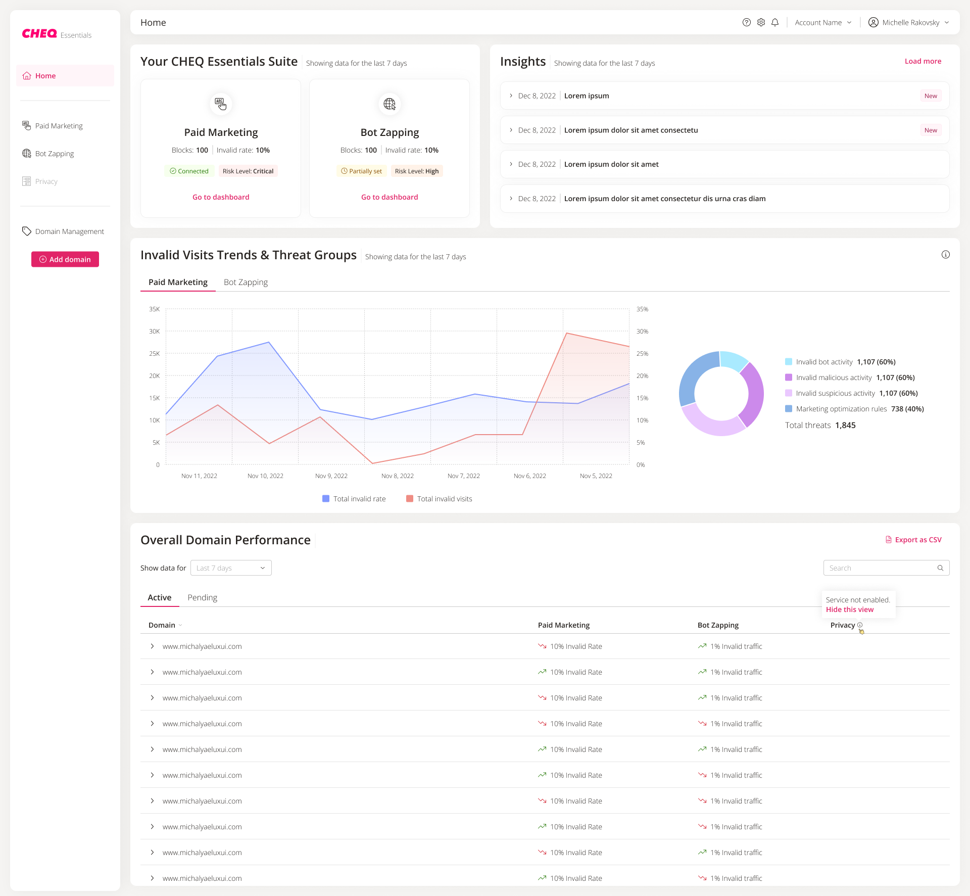screenshot of CHEQ Essentials